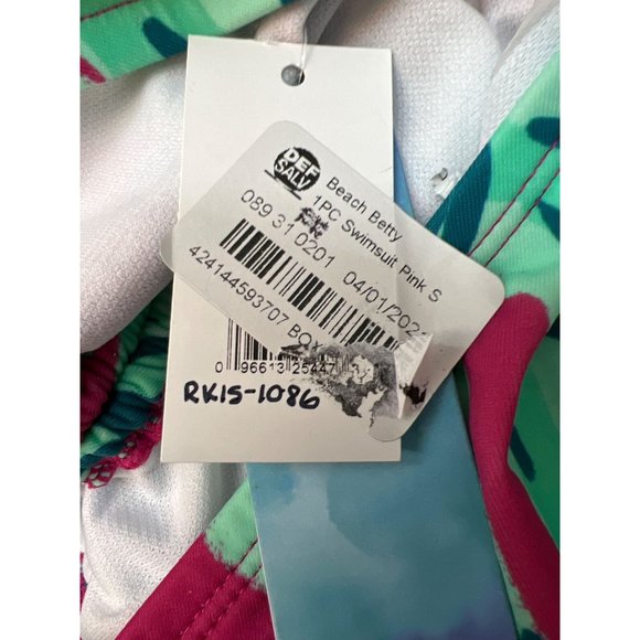 Women's Beach Betty 1 Piece Swimsuit Pink Palm Size S Small - Picture 5 of 7